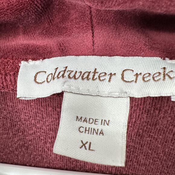 Coldwater Creek Pullover Womens XL Burgundy Cowl Neck Velour Tunic Pockets Comfy - Picture 6 of 10